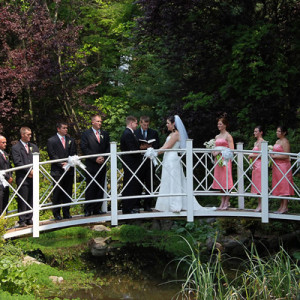 bridal party on bridge
