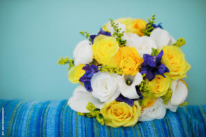 yellow and purple bridal bouquet