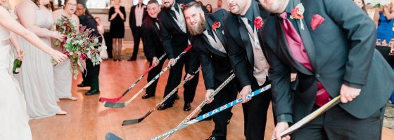 hockey sticks at a wedding