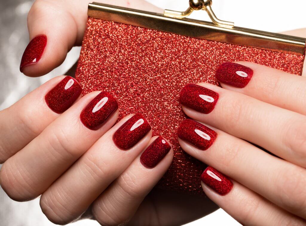 Red glitter winter bridal nail designs